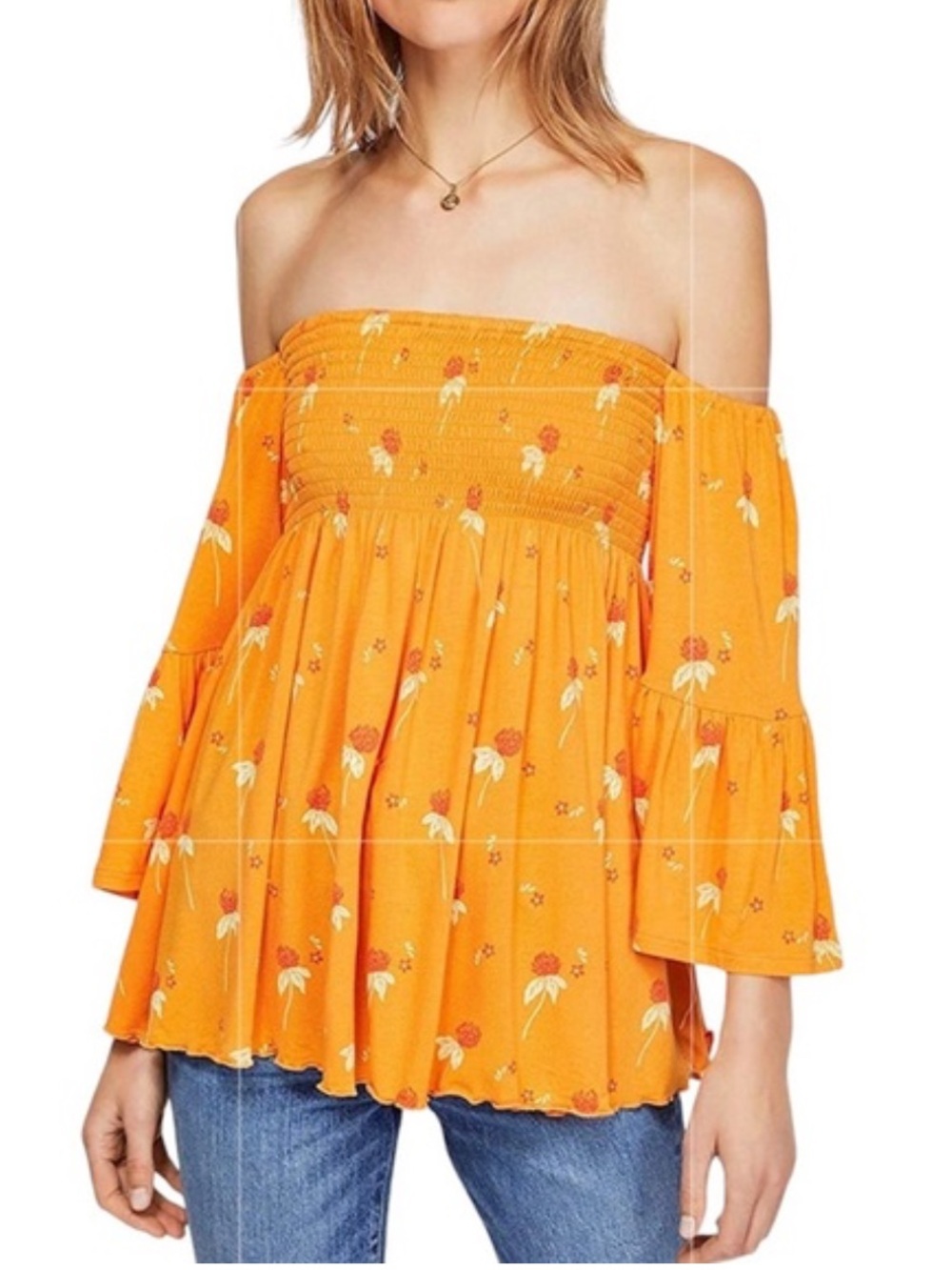 Free People Lana Tunic in Golden Poppy Off Shoulder SMALL